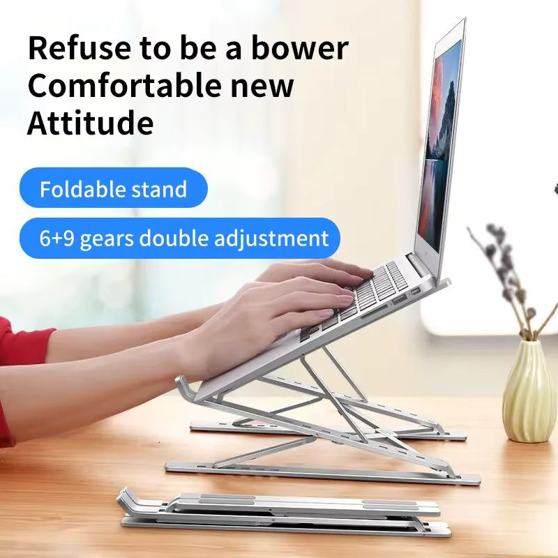 Rudolf-Ett justerbart & Hopfällbart Laptopställ i Aluminium – Bärbart Stativ för macBook, PC & surfplatta med Effektiv värme avledning