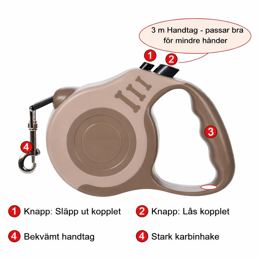 Inse – Stark Nylonhundkoppel 3 m/5 m | Slitstarkt Retraktbart Rullkoppel för Små, Medelstora & Stora Hundar (även Katt)