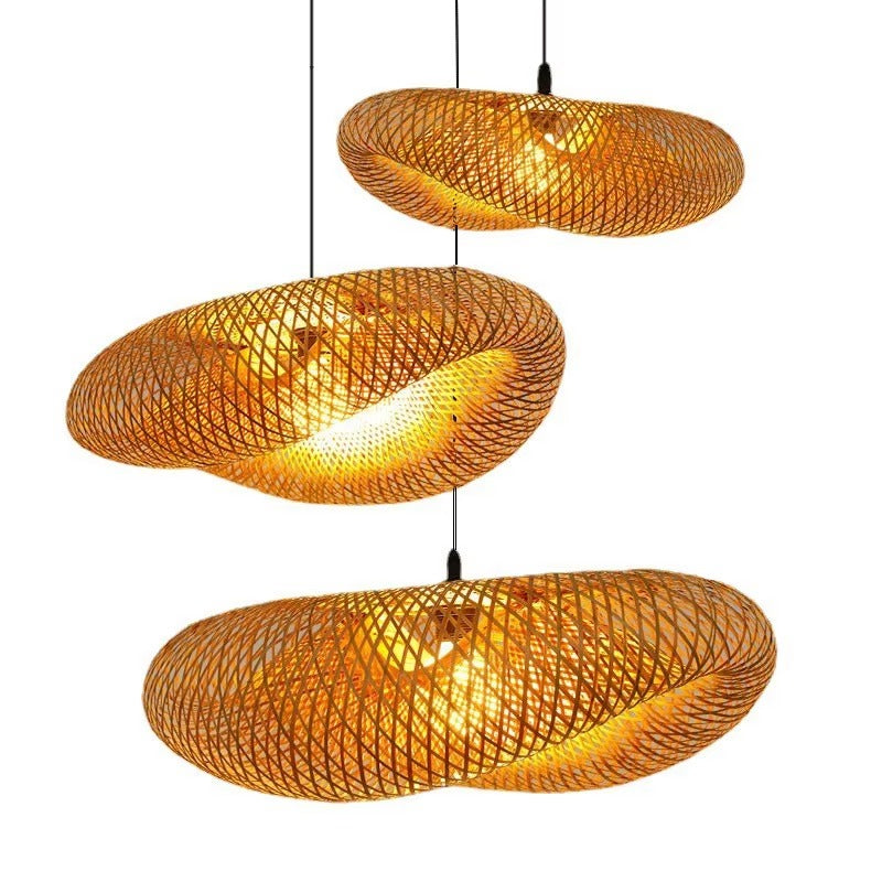 Saga-Handgjord vintage bambu vävd LED-hänglampa hem hängande ljuskrona belysning vardagsrum kök rotting vävd lampa