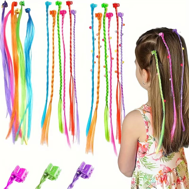 Tilda färgglada hår förlängningar för barn  6-18-pack med hårspännen  hår accessoarer för barn och tonåringar